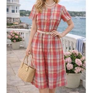 Vintage Talbots 100% cotton plaid Shirt Dress - WITH BELT!  Size 8P